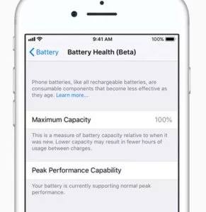 Apple iOS_11.3 battery health screen