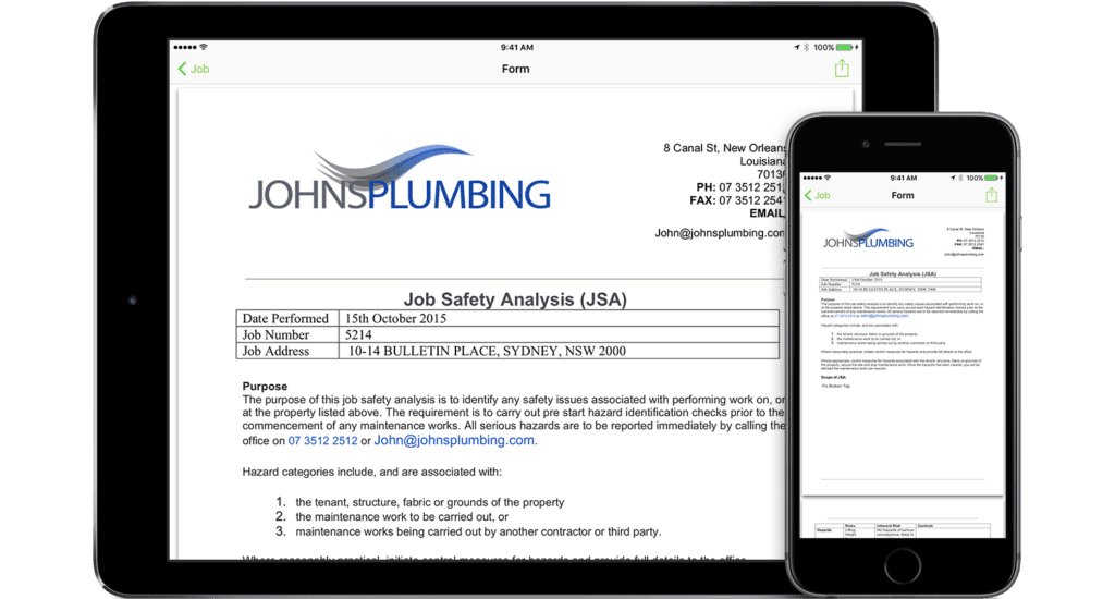 ServiceM8 Custom Forms available on web, iPad or iPhone.